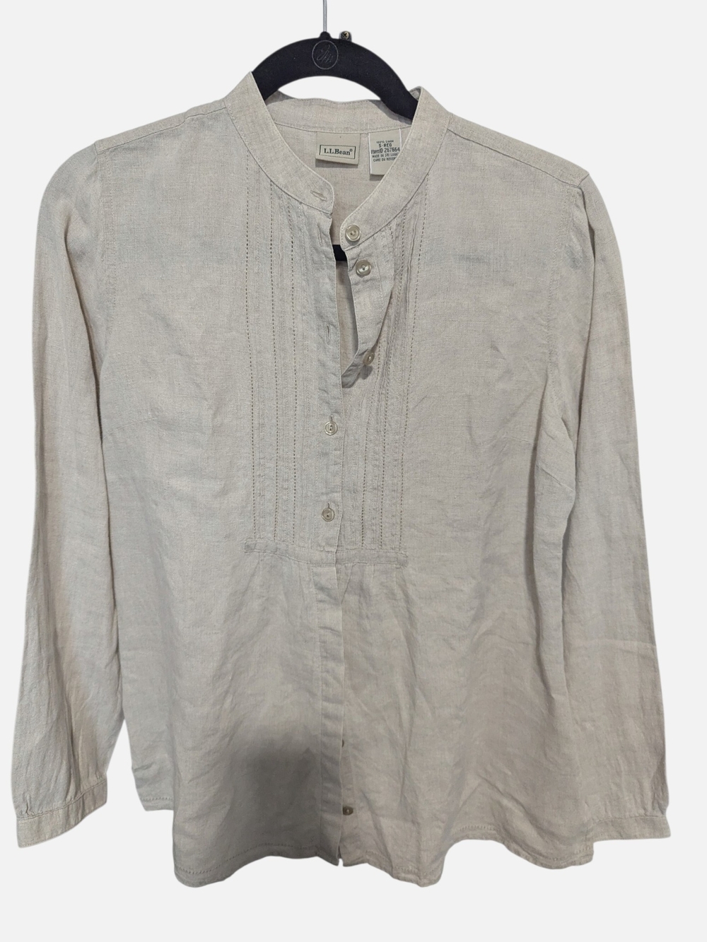 100% Linen Women's L.L. Bean Light Beige Button-Front Henley
